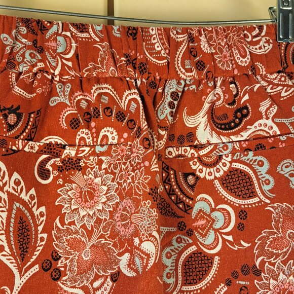 Ann Taylor Factory Linen Blend Wide Leg Brick Red Print Pants Sz 6 - Picture 5 of 9